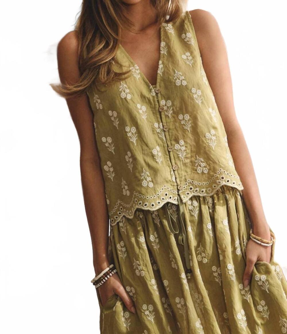 NEW ODDI embroidered top in soft olive
